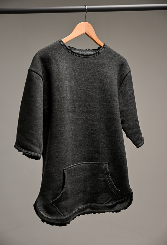 SHRTSLV - Dark heather grey w/ sky blue